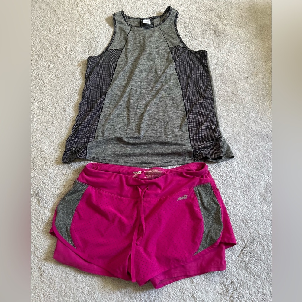Avia athletic running shorts top workout bundle size - L